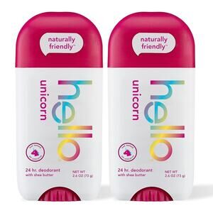 hello Unicorn Aluminum Free Deodorant for Women, Girls, Safe for Kids, 2 Pack